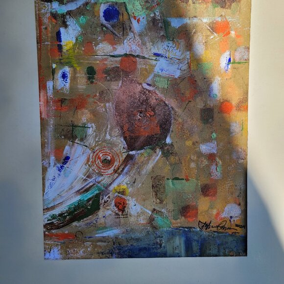 Strutting original abstract painting framed matted in glass signed by artist - Picture 3 of 4